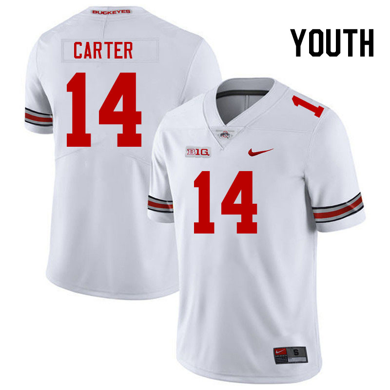 Ohio State Buckeyes Ja'Had Carter Youth #14 White Authentic Stitched College Football Jersey